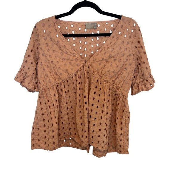 ASOS Broderie Smocked Women's Top Fluted Sleeve Deep V-Neck Size 8 - Picture 2 of 5